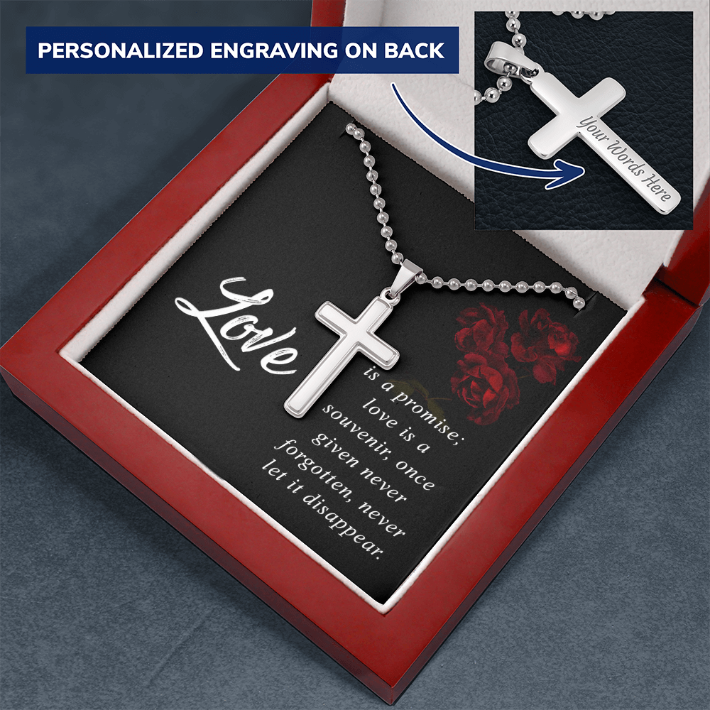 Love Is a Promise Never Forgotten Personalised Cross Necklace with Ball Chain