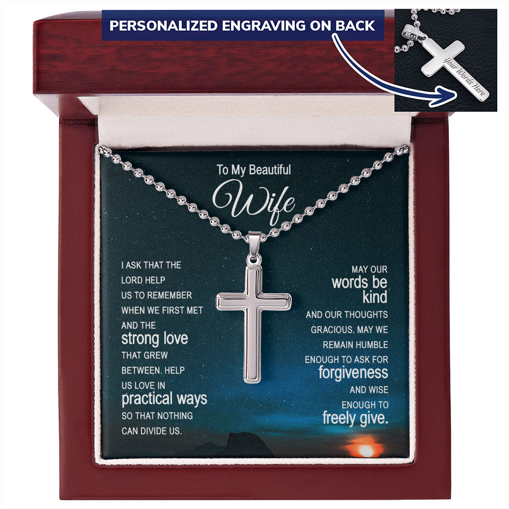 To My Beautiful Wife Personalised Cross Necklace with Ball Chain