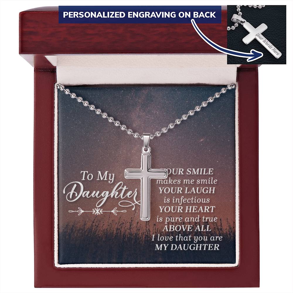 To My Daughter Your Heart Is Pure and True Personalised Cross Necklace with Ball Chain