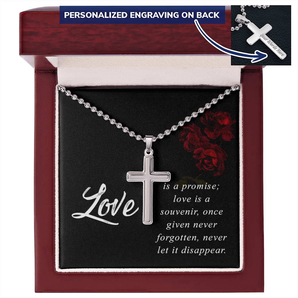 Love Is a Promise Never Forgotten Personalised Cross Necklace with Ball Chain