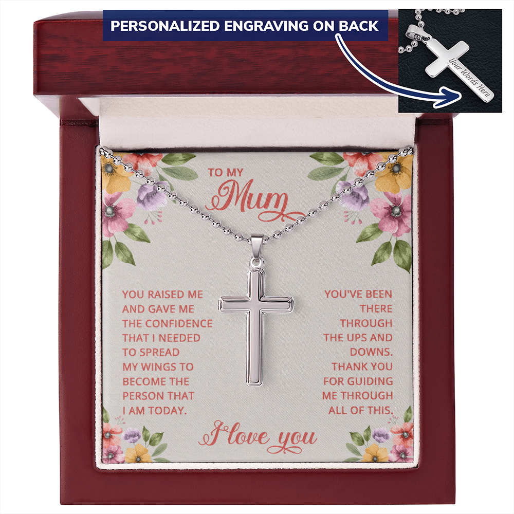 To My Mum Thank You for Guiding Me Personalised Cross Necklace with Ball Chain