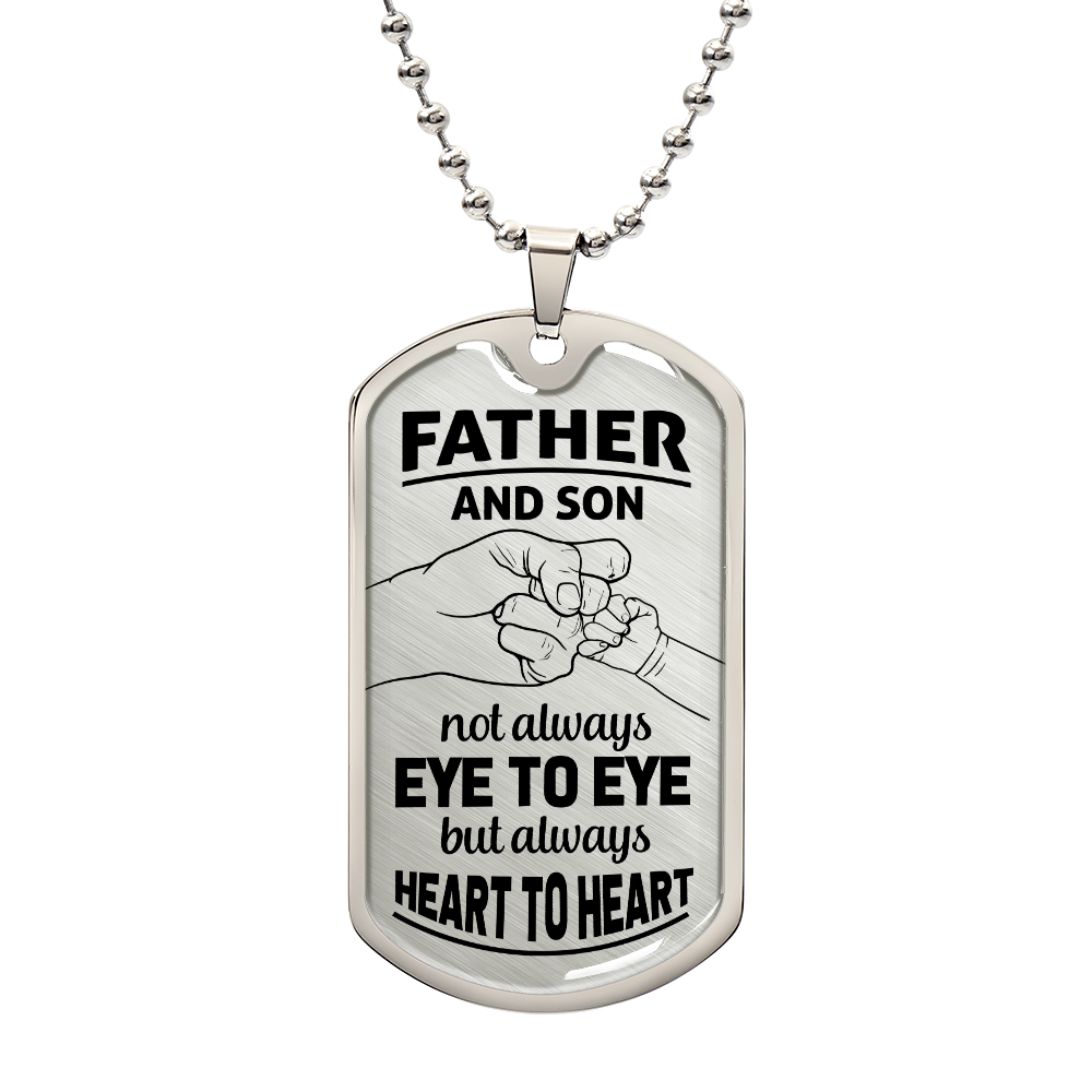 Father and Son Heart to Heart Dog Tag Necklace