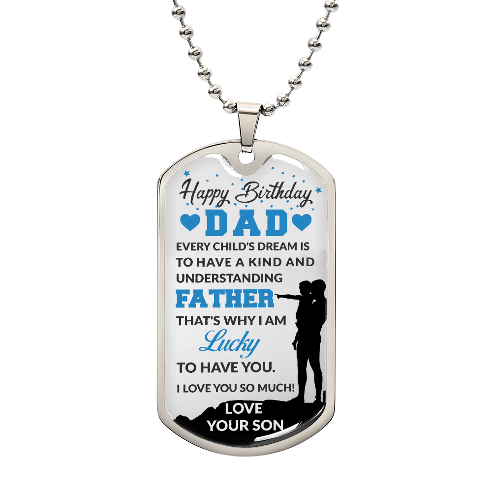 Happy Birthday Dad from Son Dog Tag Necklace