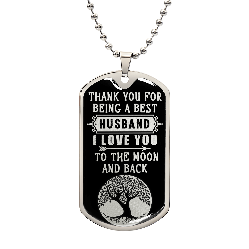 Best Husband to the Moon and Back Dog Tag Necklace