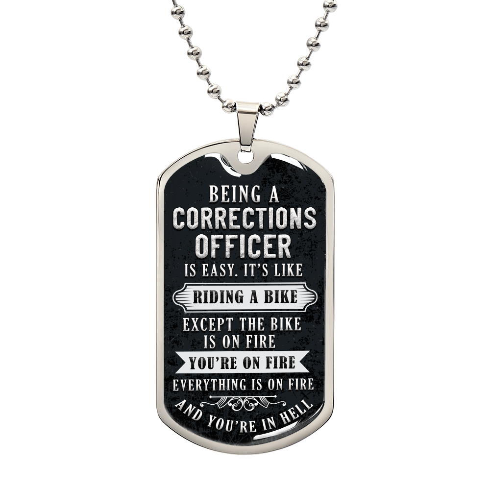 Corrections Officer Everything’s on Fire Dog Tag Necklace
