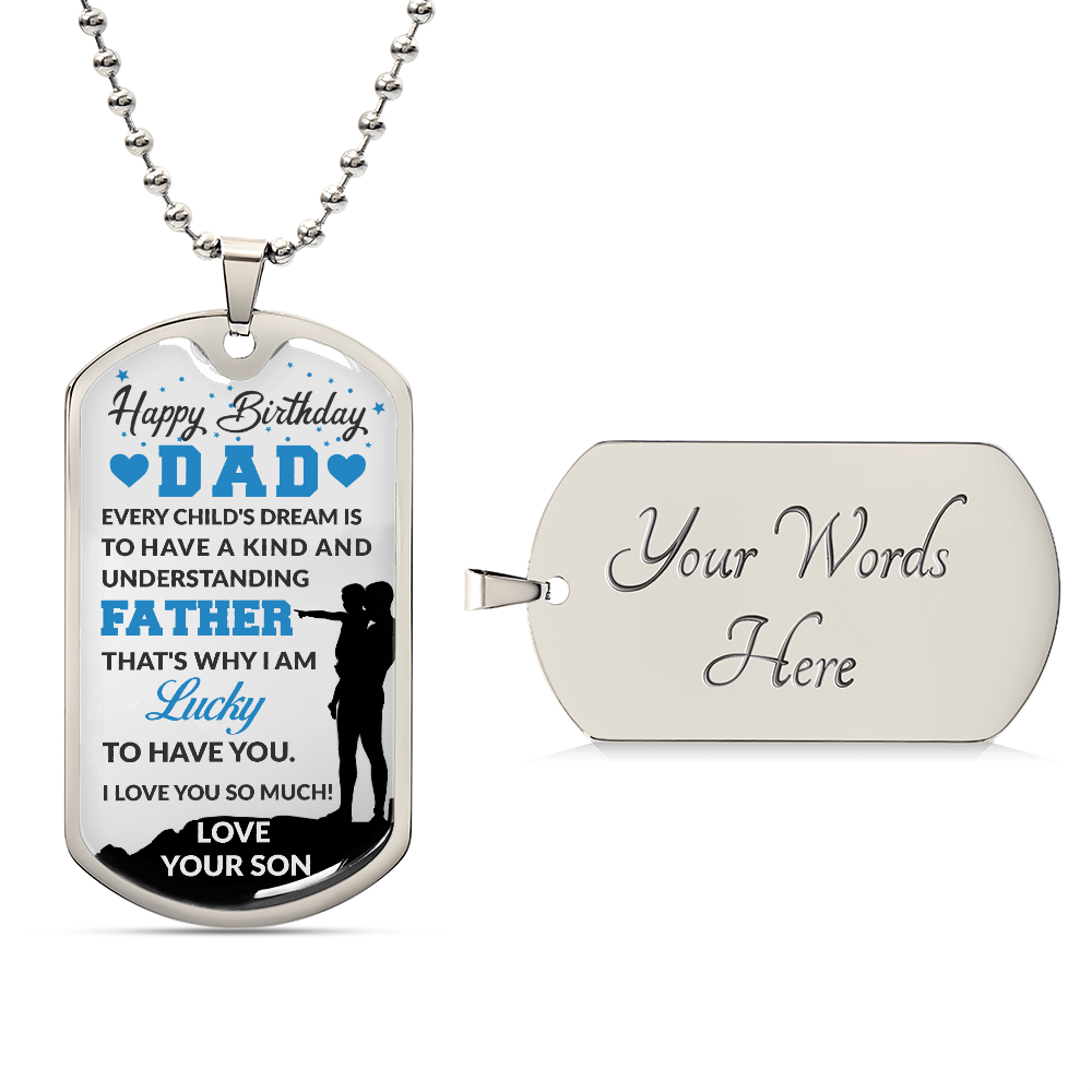 Happy Birthday Dad from Son Dog Tag Necklace