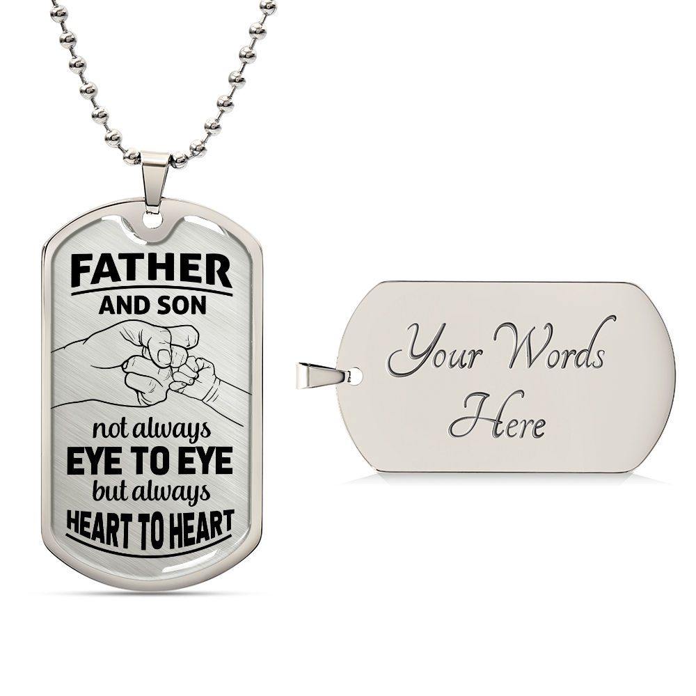 Father and Son Heart to Heart Dog Tag Necklace