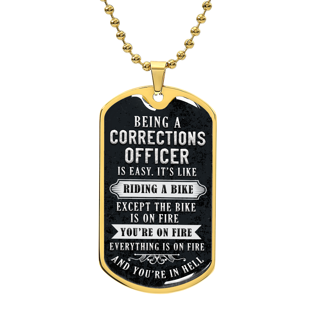 Corrections Officer Everything’s on Fire Dog Tag Necklace