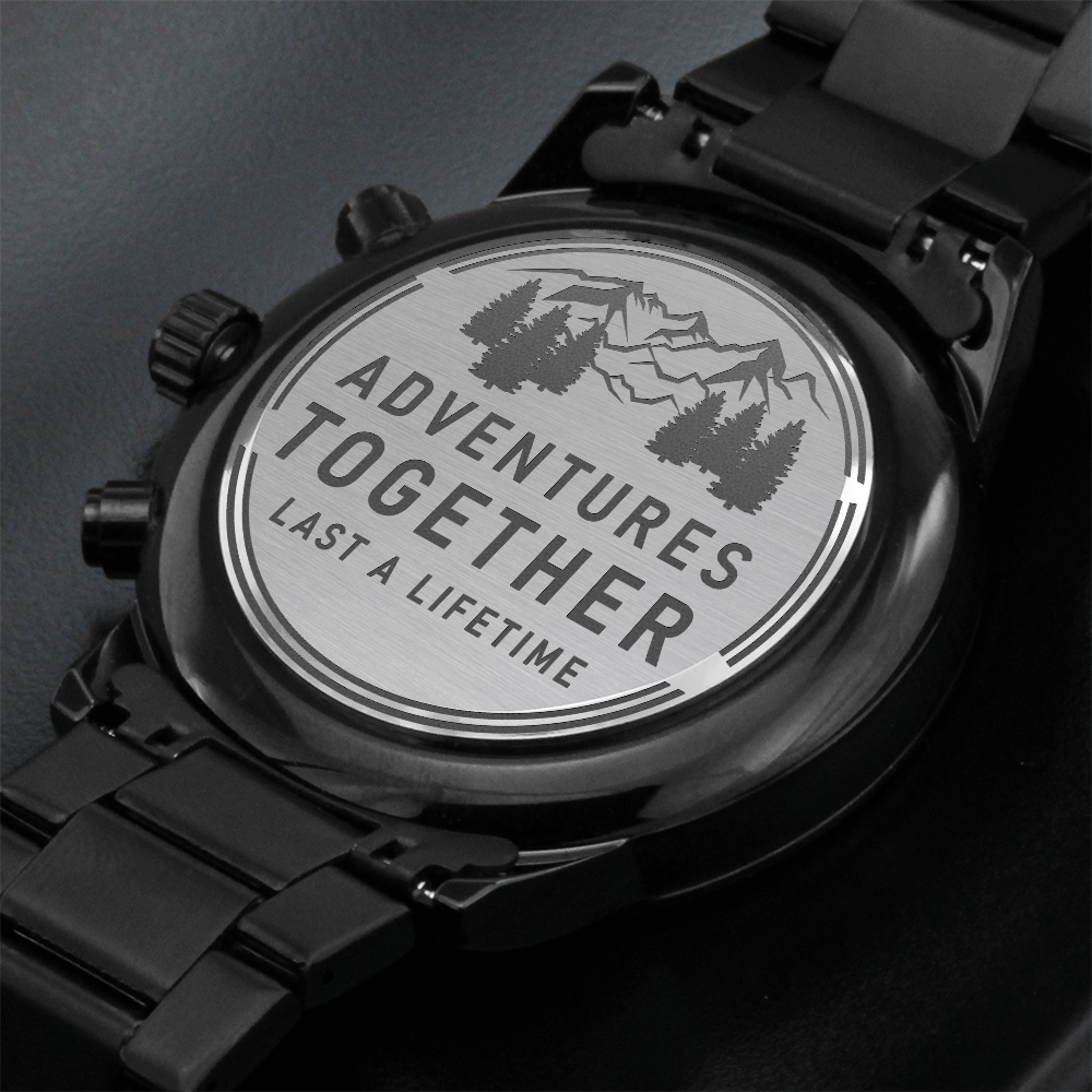 Adventures Together Engraved Black Chronograph Watch