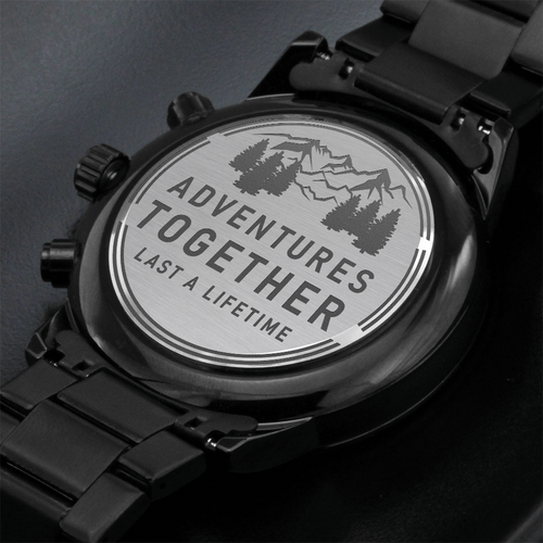 Adventures Together Engraved Black Chronograph Watch