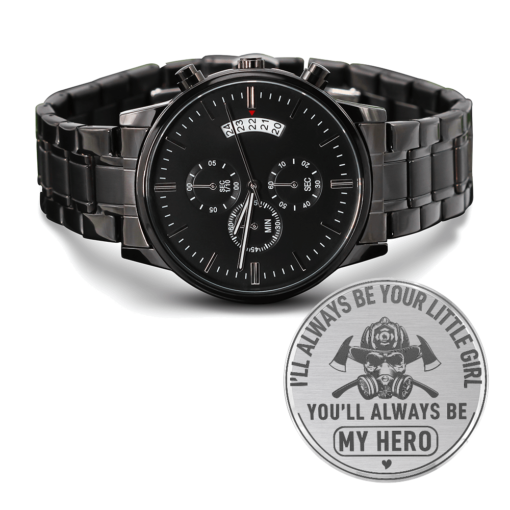 Engraved Black Chronograph Watch – Design 8043