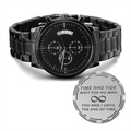 Until the End of Time Engraved Black Chronograph Watch