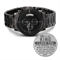 To My King, I Love You Always Engraved Black Chronograph Watch