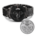 Stay Safe, I Need You Here with Me Engraved Black Chronograph Watch