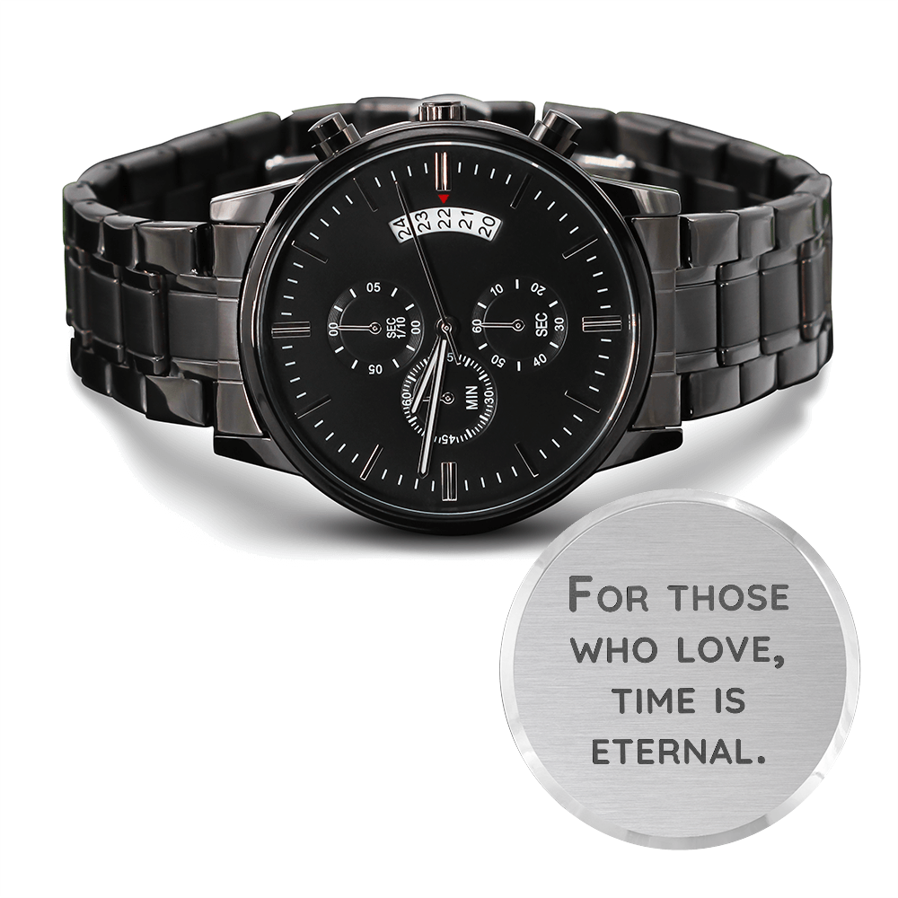 Engraved Black Chronograph Watch – Design 9330