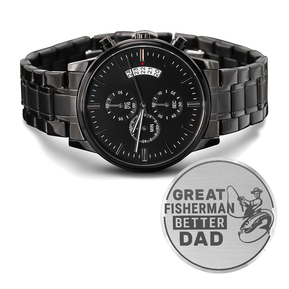 Engraved Black Chronograph Watch – Design 3001