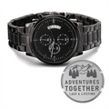 Adventures Together Engraved Black Chronograph Watch