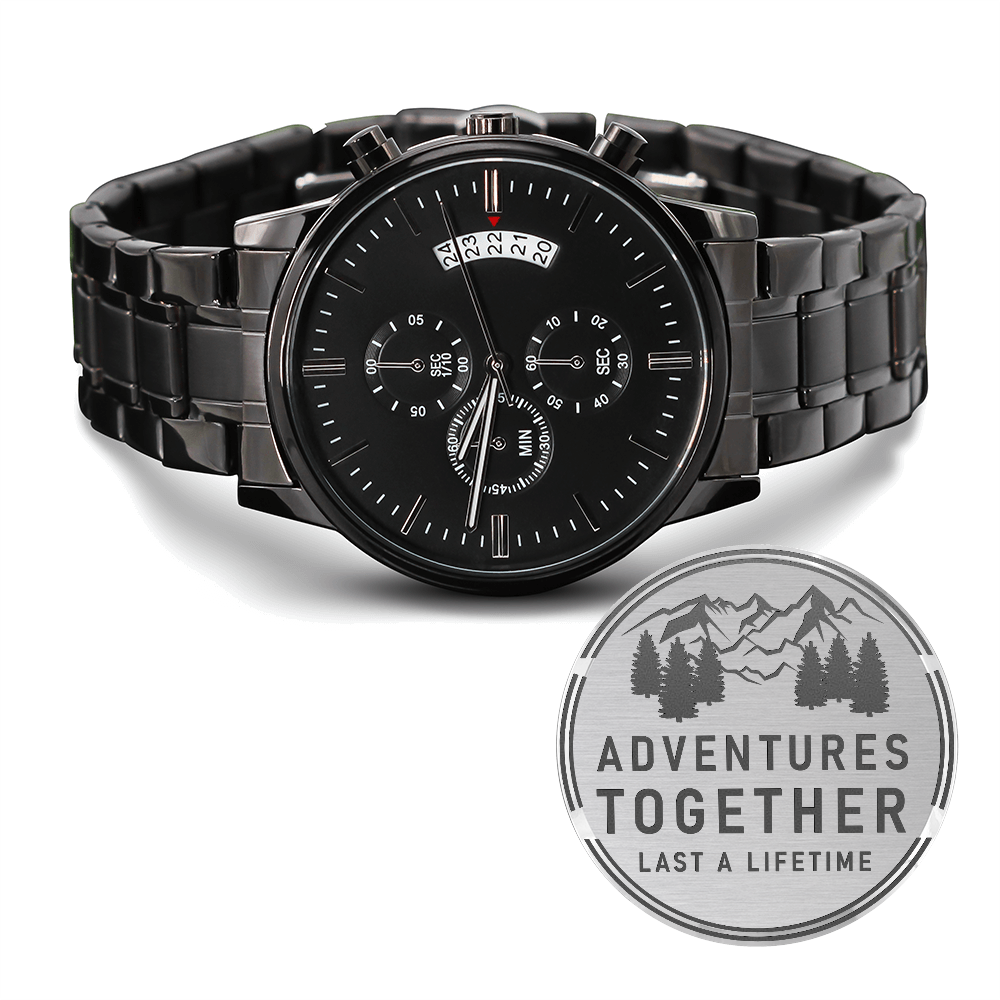 Adventures Together Engraved Black Chronograph Watch