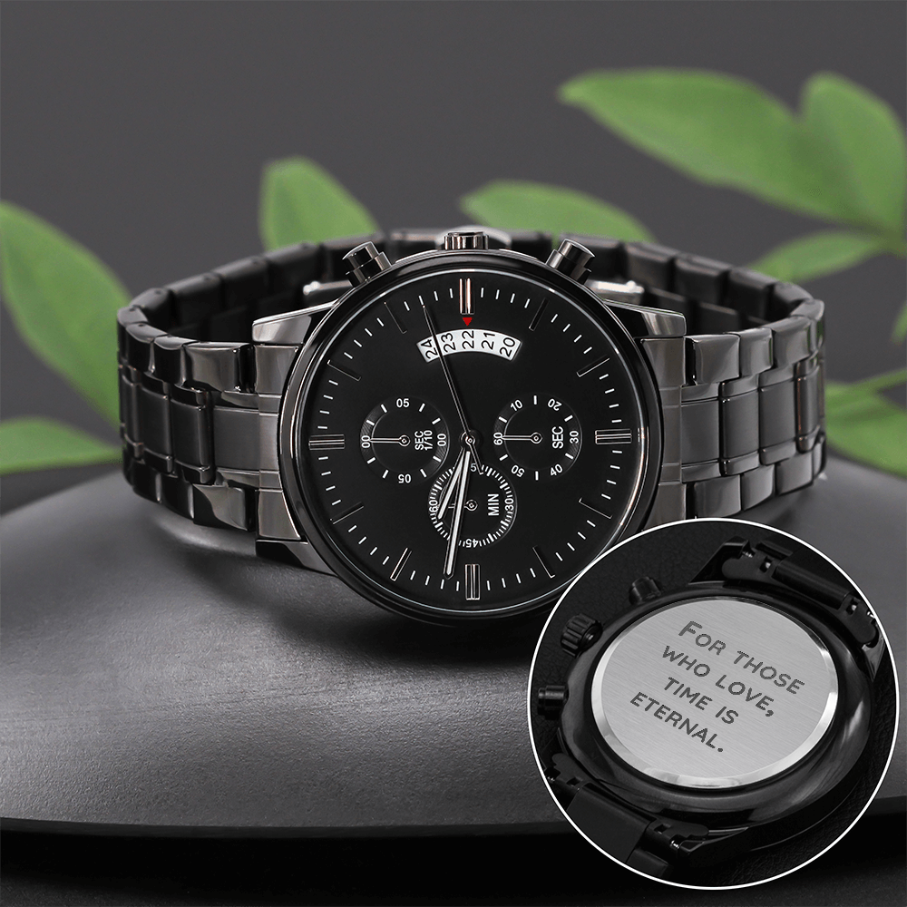 Engraved Black Chronograph Watch – Design 9330
