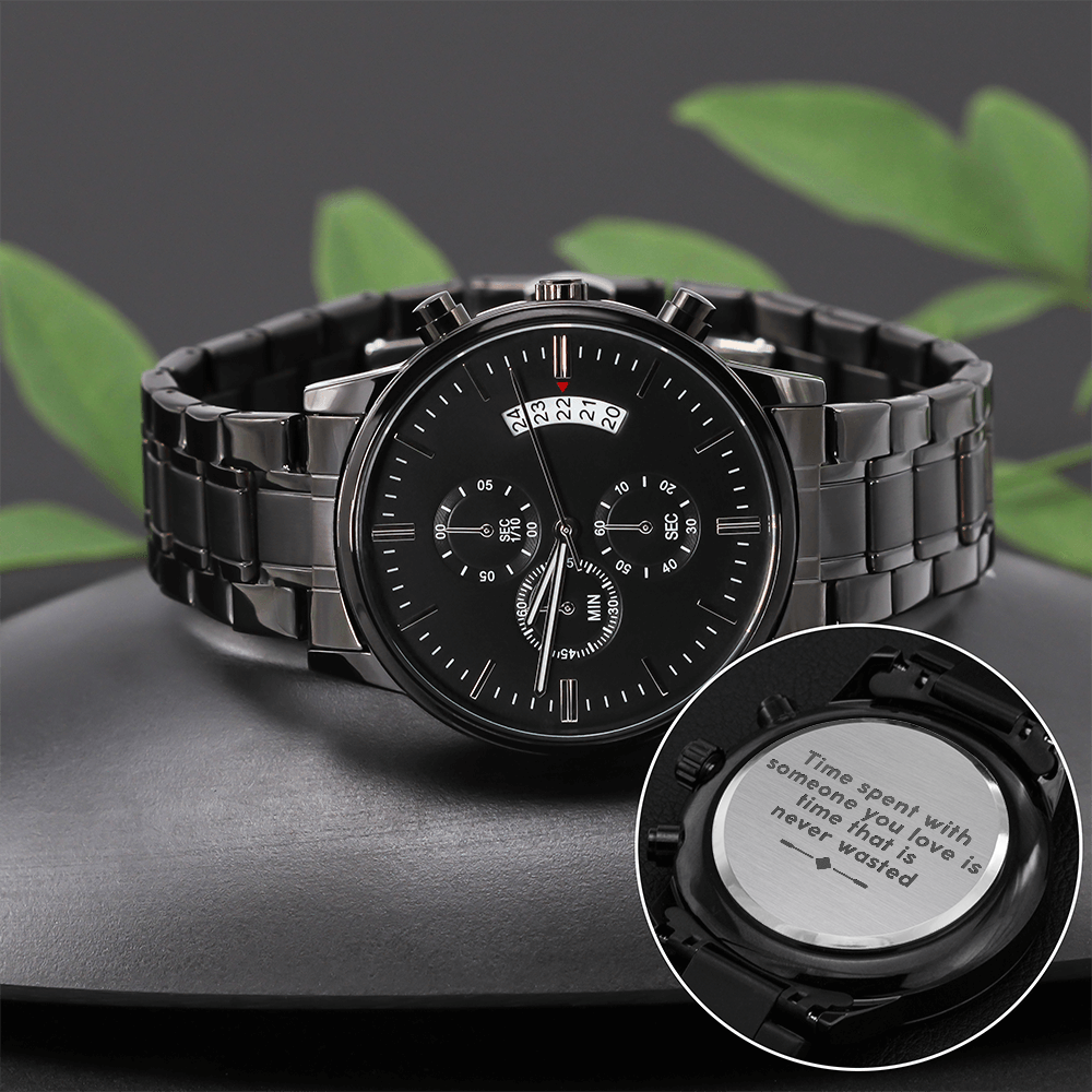 Time with Someone You Love Engraved Black Chronograph Watch