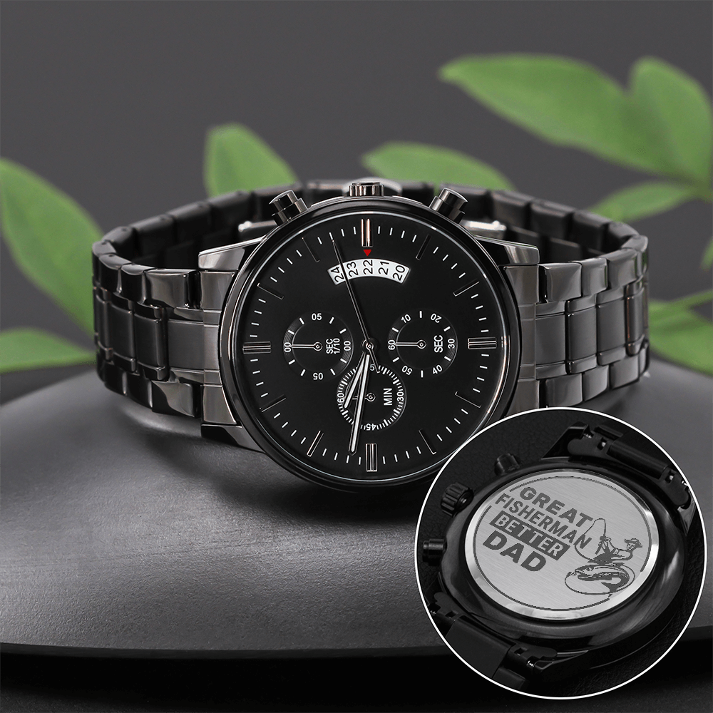 Engraved Black Chronograph Watch – Design 3001