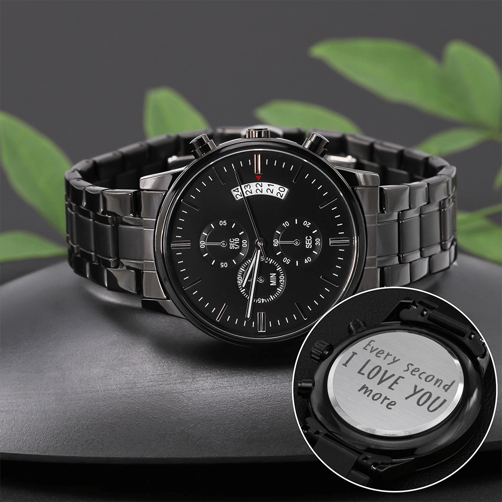 Engraved Black Chronograph Watch – Design 4310