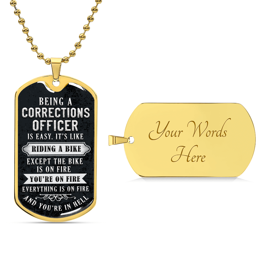 Corrections Officer Everything’s on Fire Dog Tag Necklace