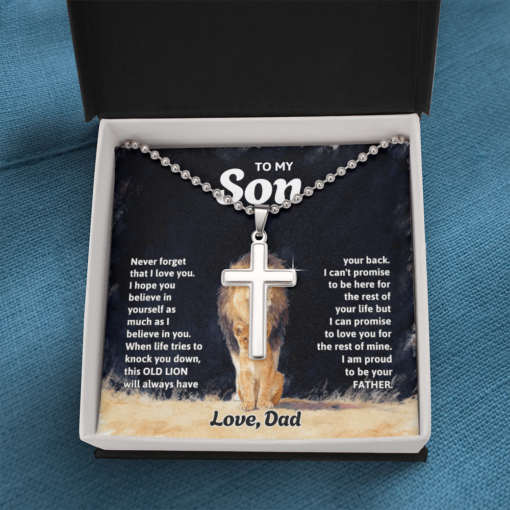To My Son Old Lion Artisan Cross Necklace