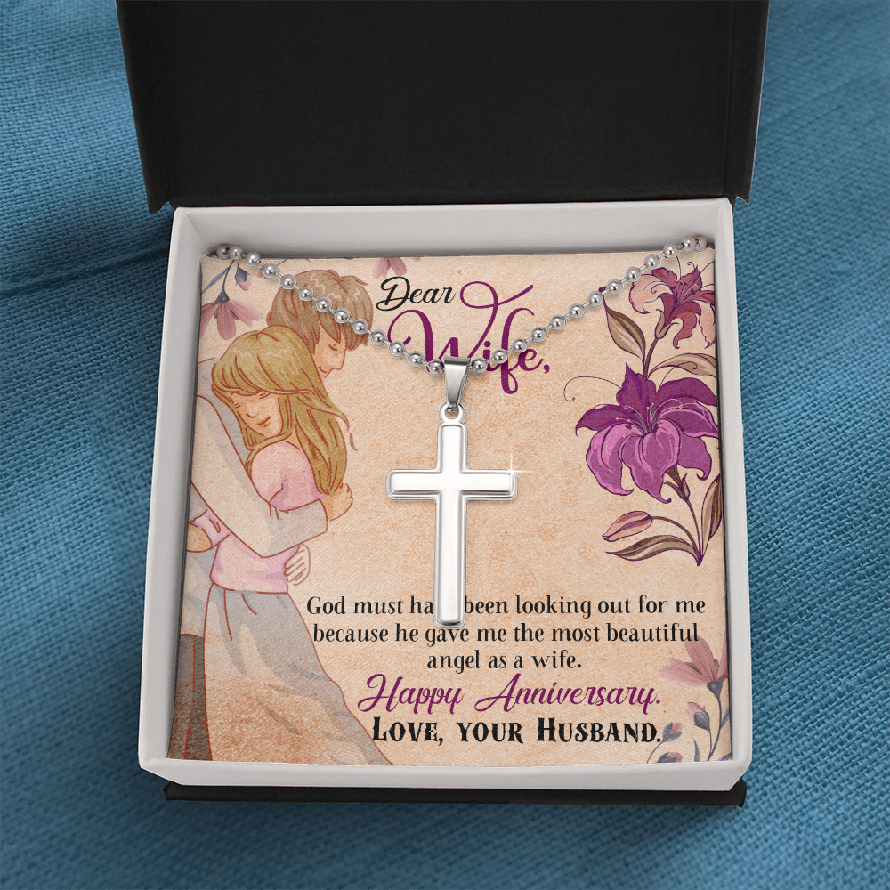Dear Wife Happy Anniversary Artisan Cross Necklace