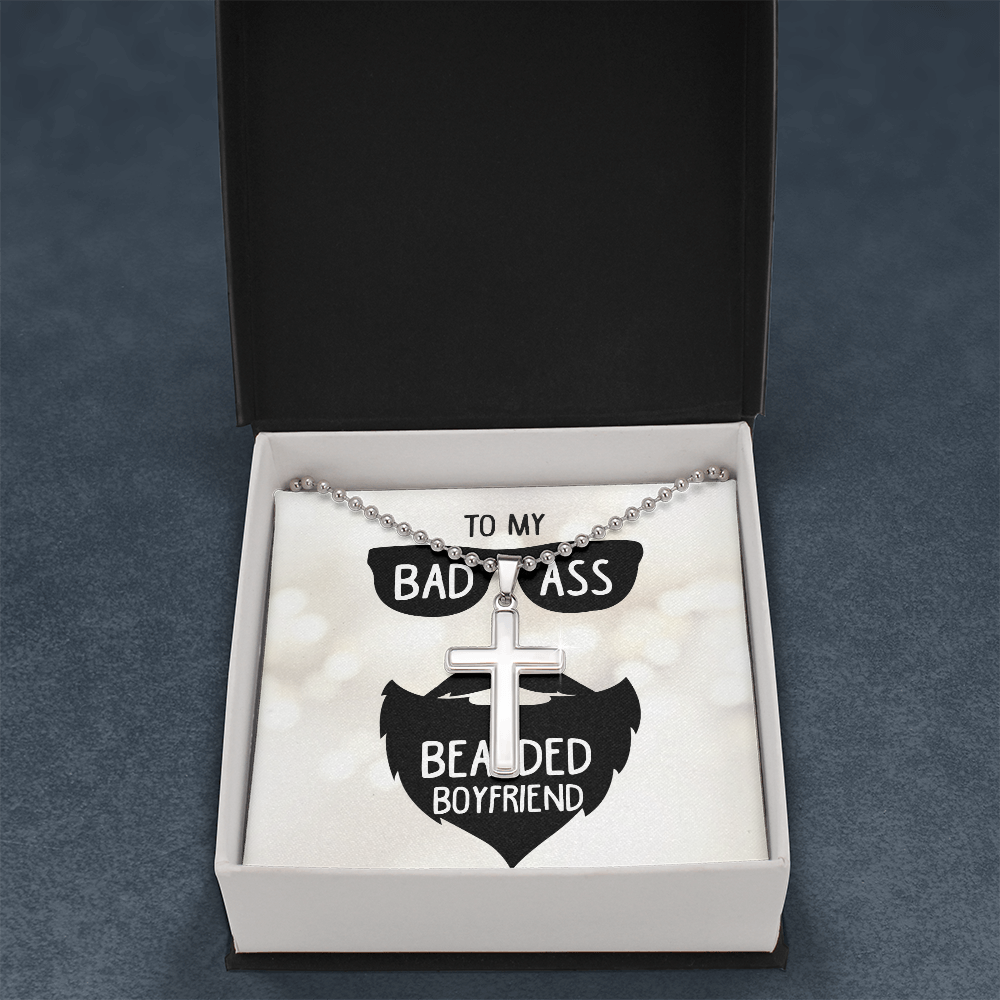 Badass Bearded Boyfriend Artisan Cross Necklace