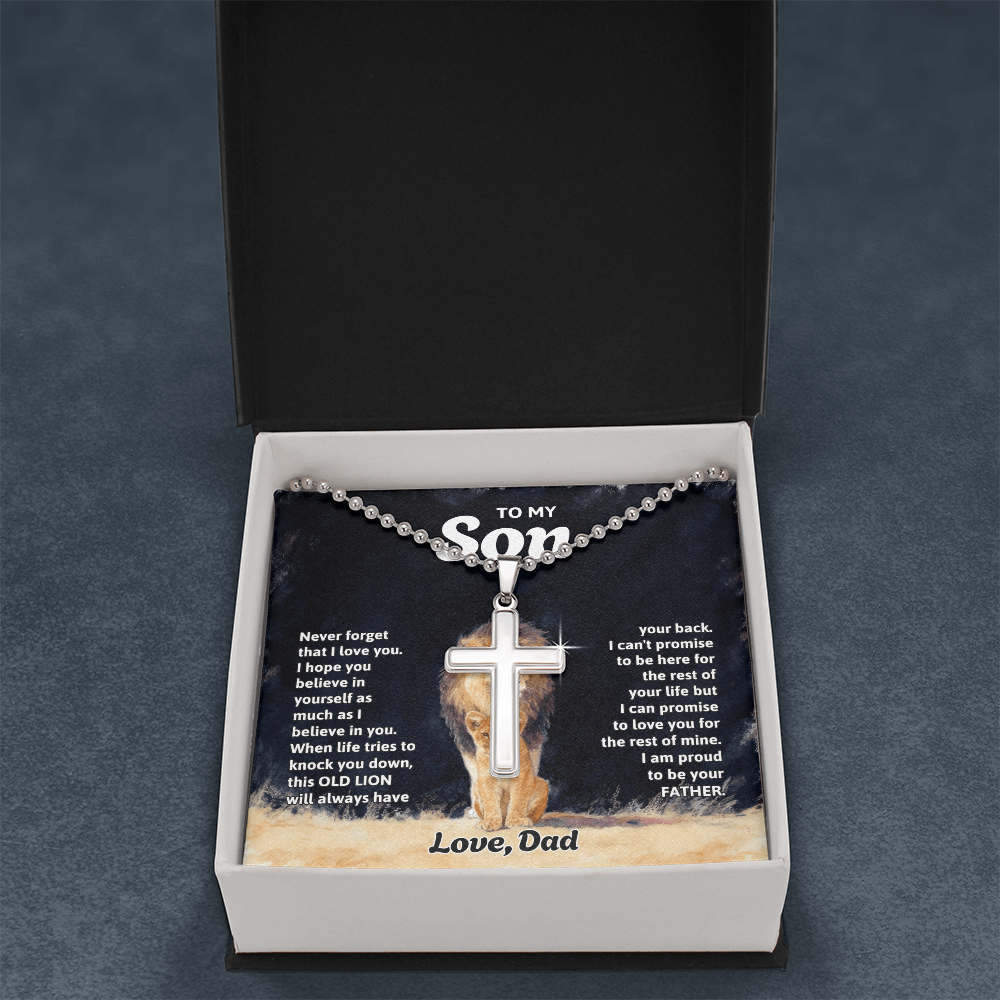 To My Son Old Lion Artisan Cross Necklace