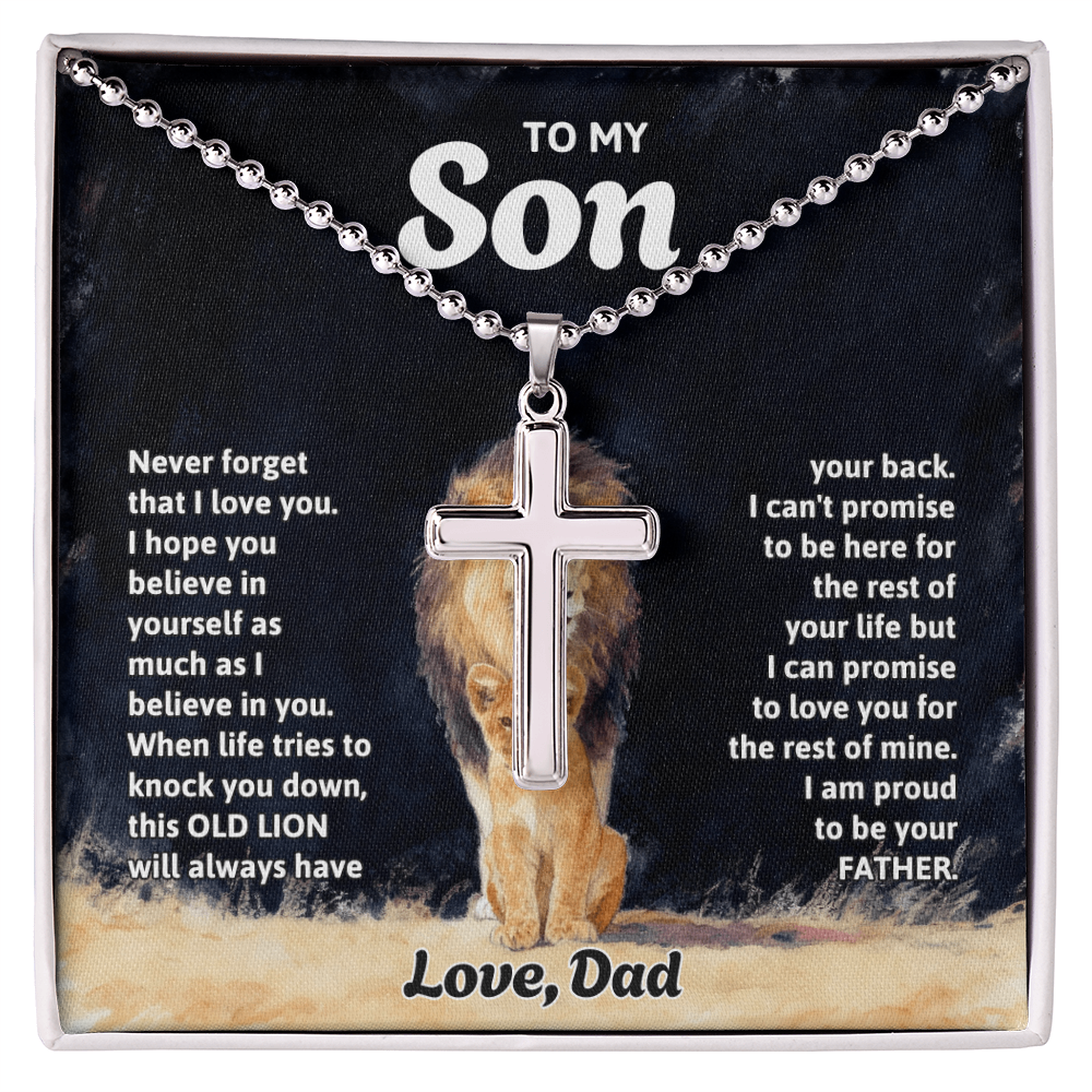 To My Son Old Lion Artisan Cross Necklace