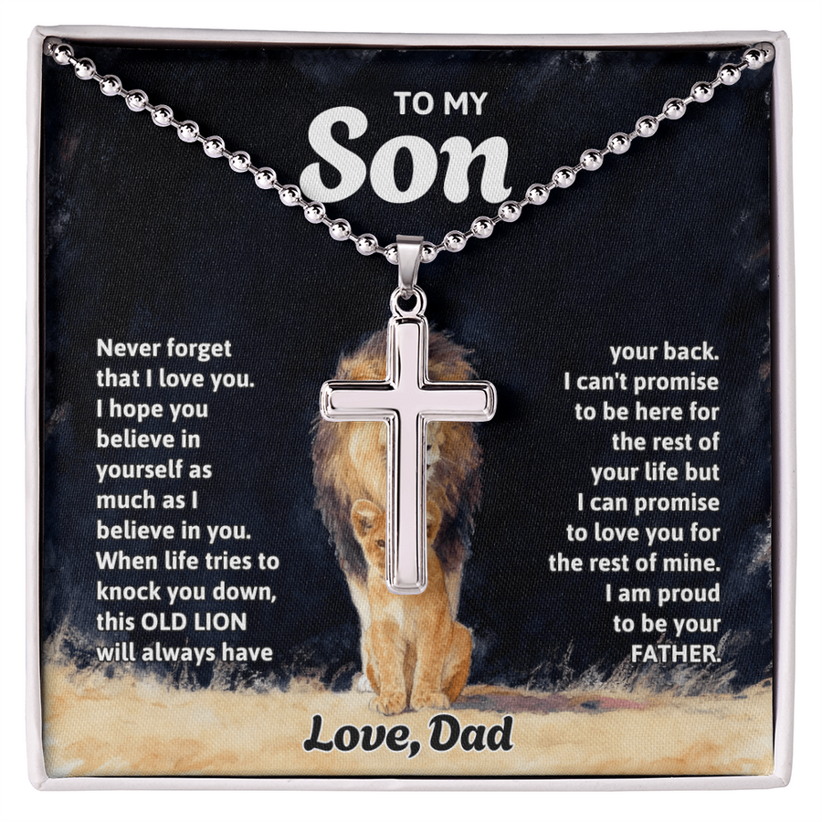 To My Son Old Lion Artisan Cross Necklace