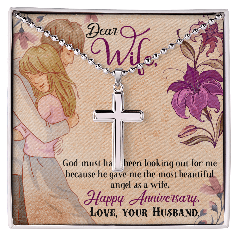 Dear Wife Happy Anniversary Artisan Cross Necklace