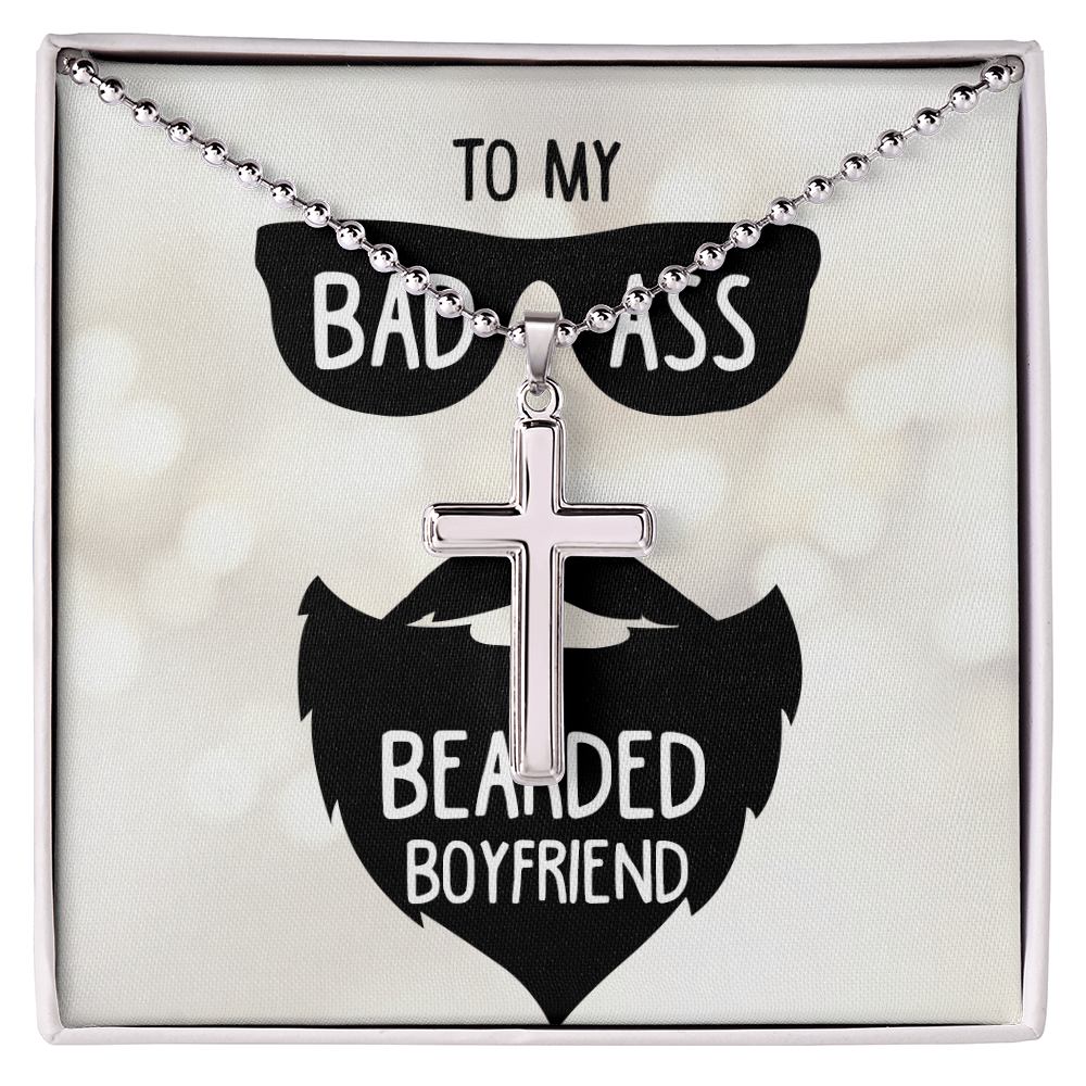 Badass Bearded Boyfriend Artisan Cross Necklace