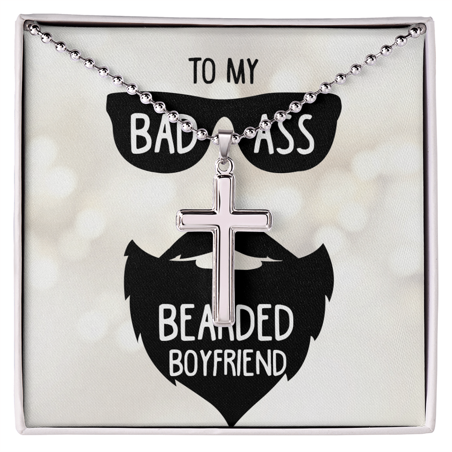 Badass Bearded Boyfriend Artisan Cross Necklace