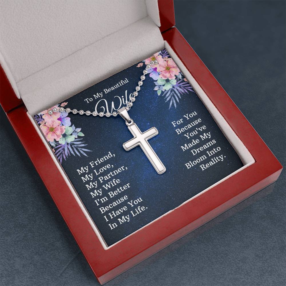 Artisan Cross Necklace with Ball Chain