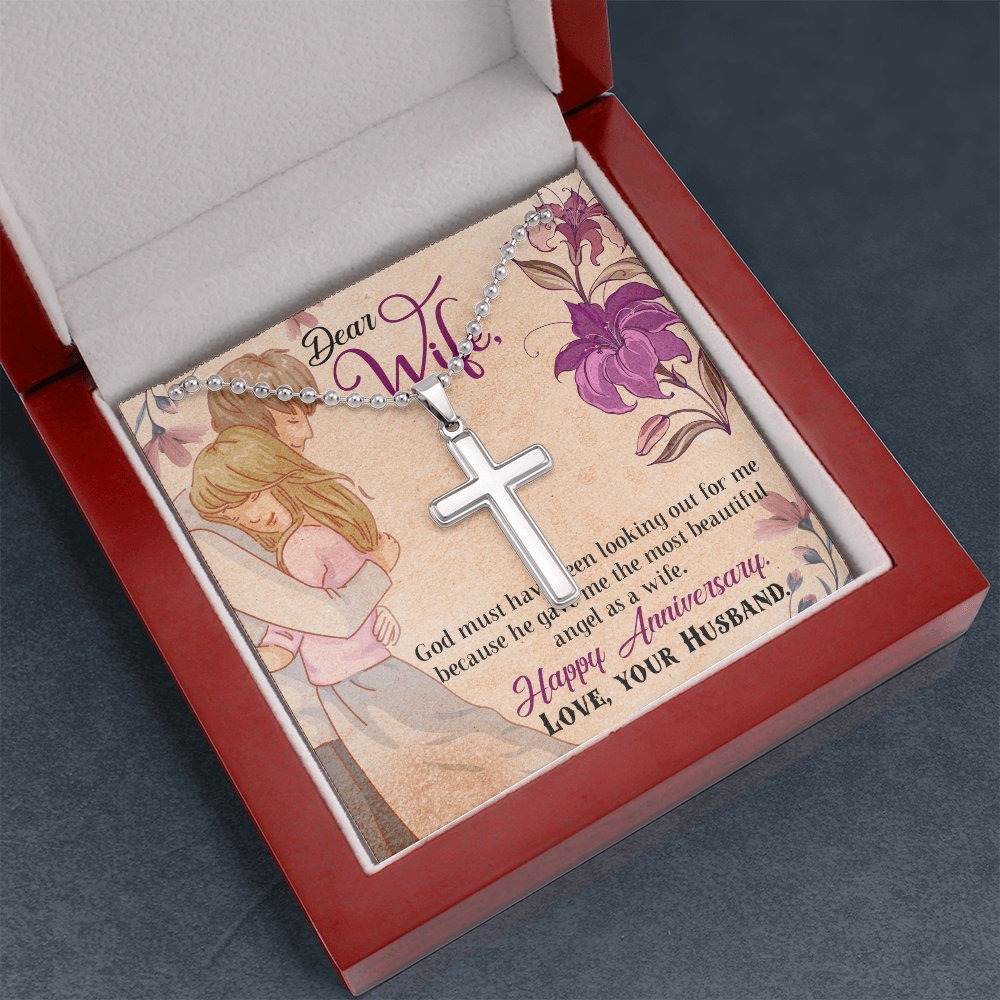 Dear Wife Happy Anniversary Artisan Cross Necklace