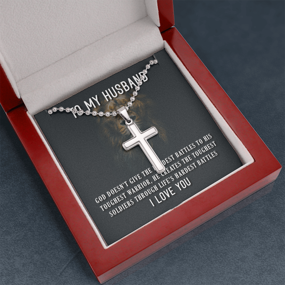 To My Husband Toughest Battles Artisan Cross Necklace