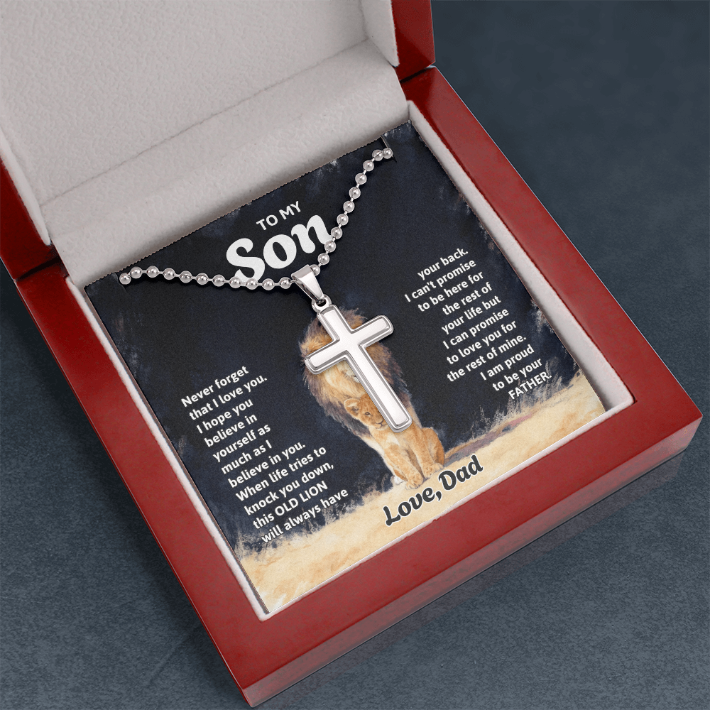To My Son Old Lion Artisan Cross Necklace