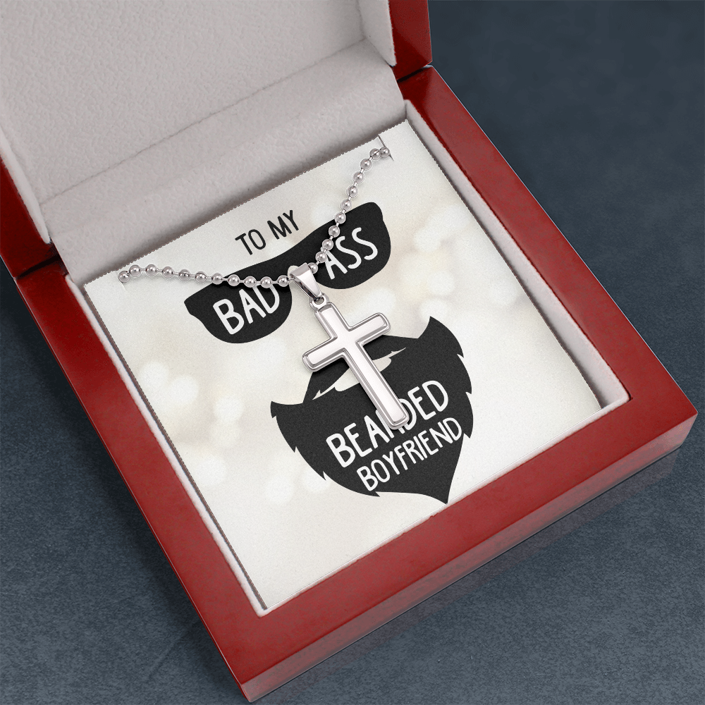 Badass Bearded Boyfriend Artisan Cross Necklace