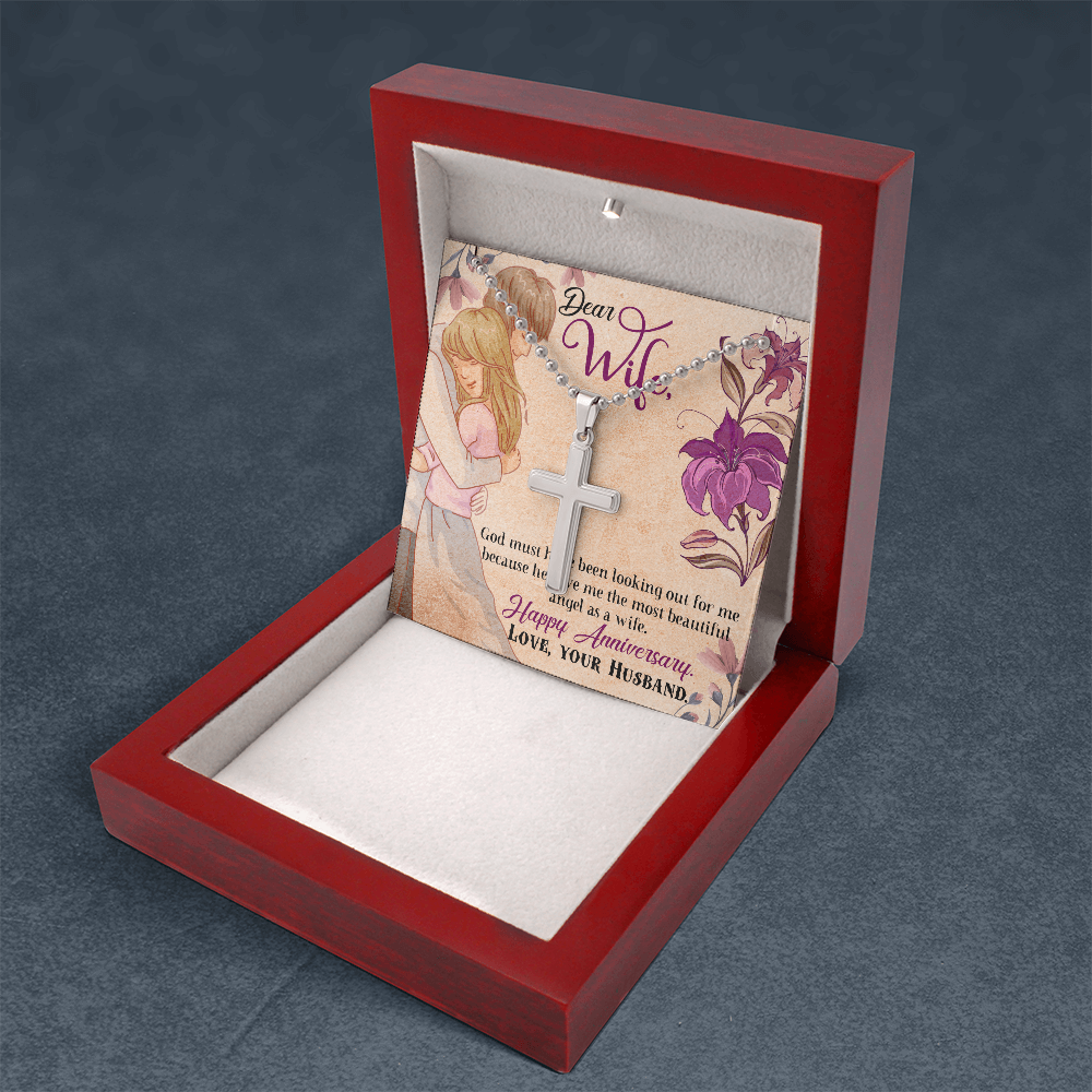 Dear Wife Happy Anniversary Artisan Cross Necklace