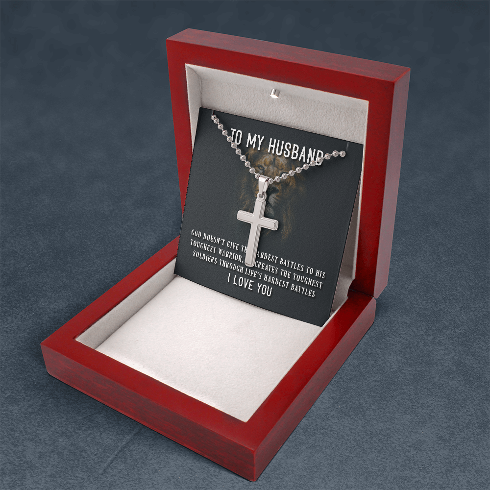 To My Husband Toughest Battles Artisan Cross Necklace
