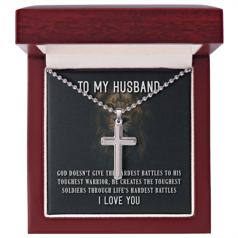To My Husband Toughest Battles Artisan Cross Necklace