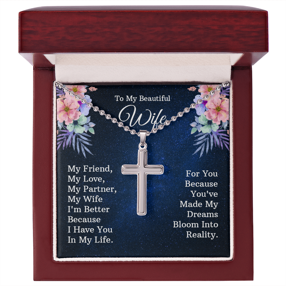 Artisan Cross Necklace with Ball Chain
