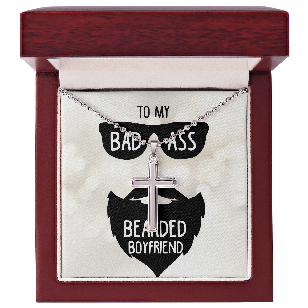 Badass Bearded Boyfriend Artisan Cross Necklace