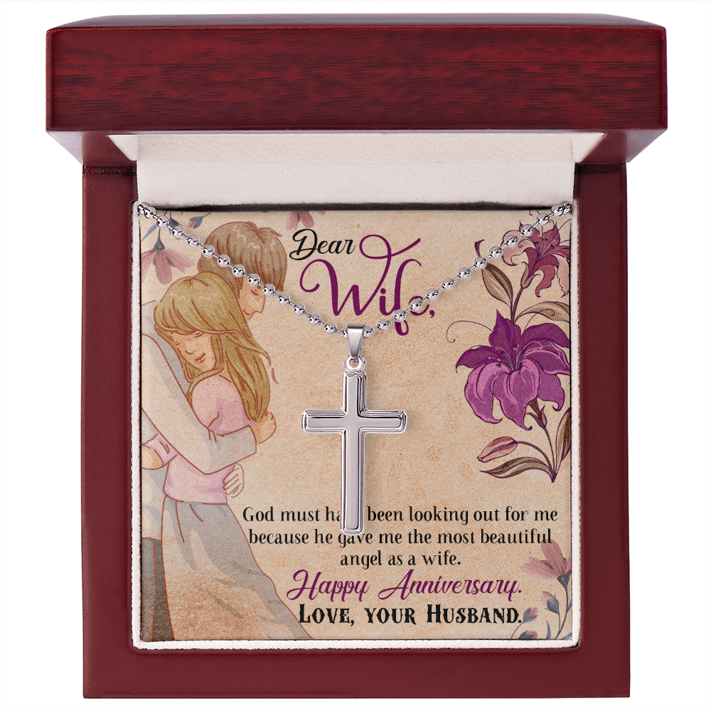 Dear Wife Happy Anniversary Artisan Cross Necklace