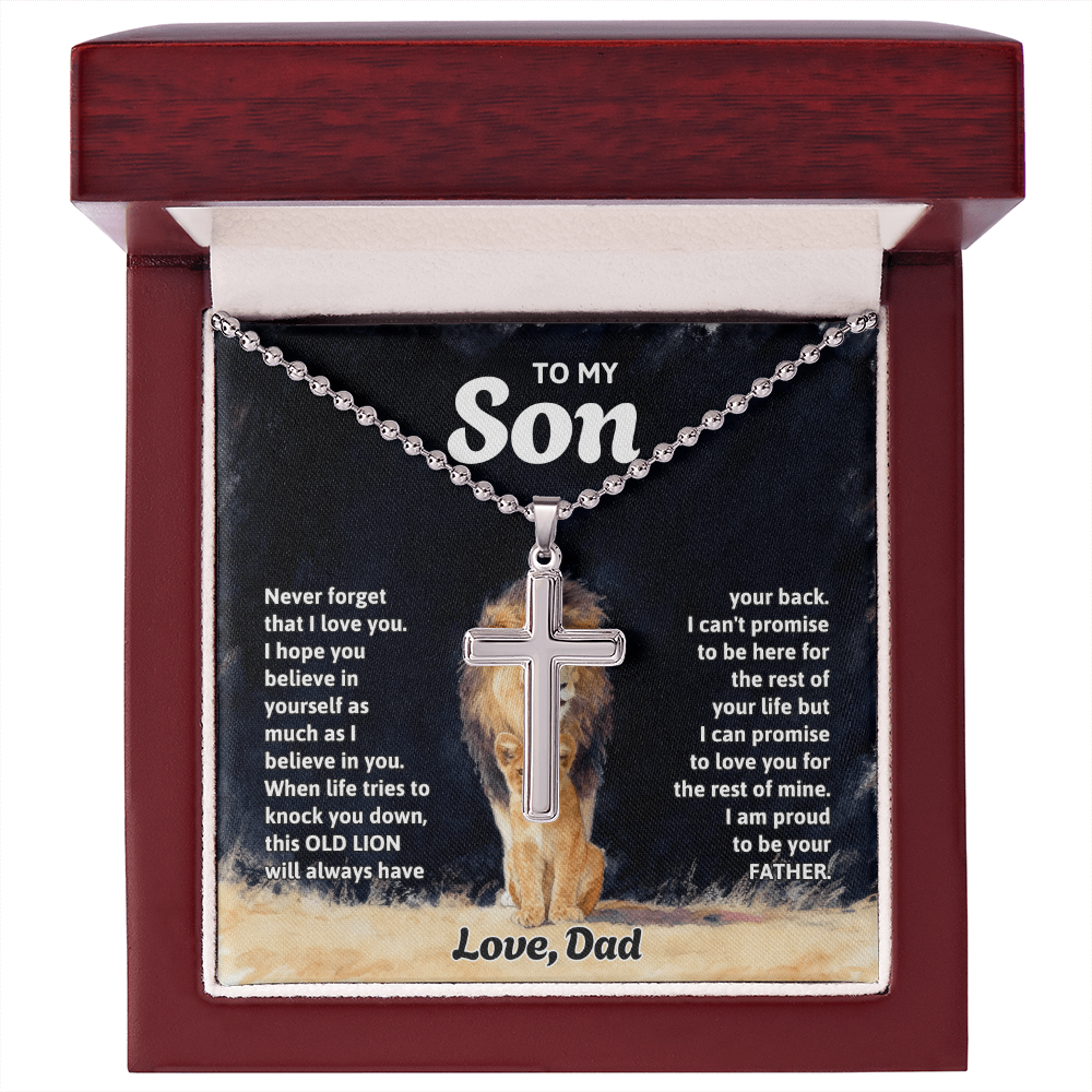 To My Son Old Lion Artisan Cross Necklace
