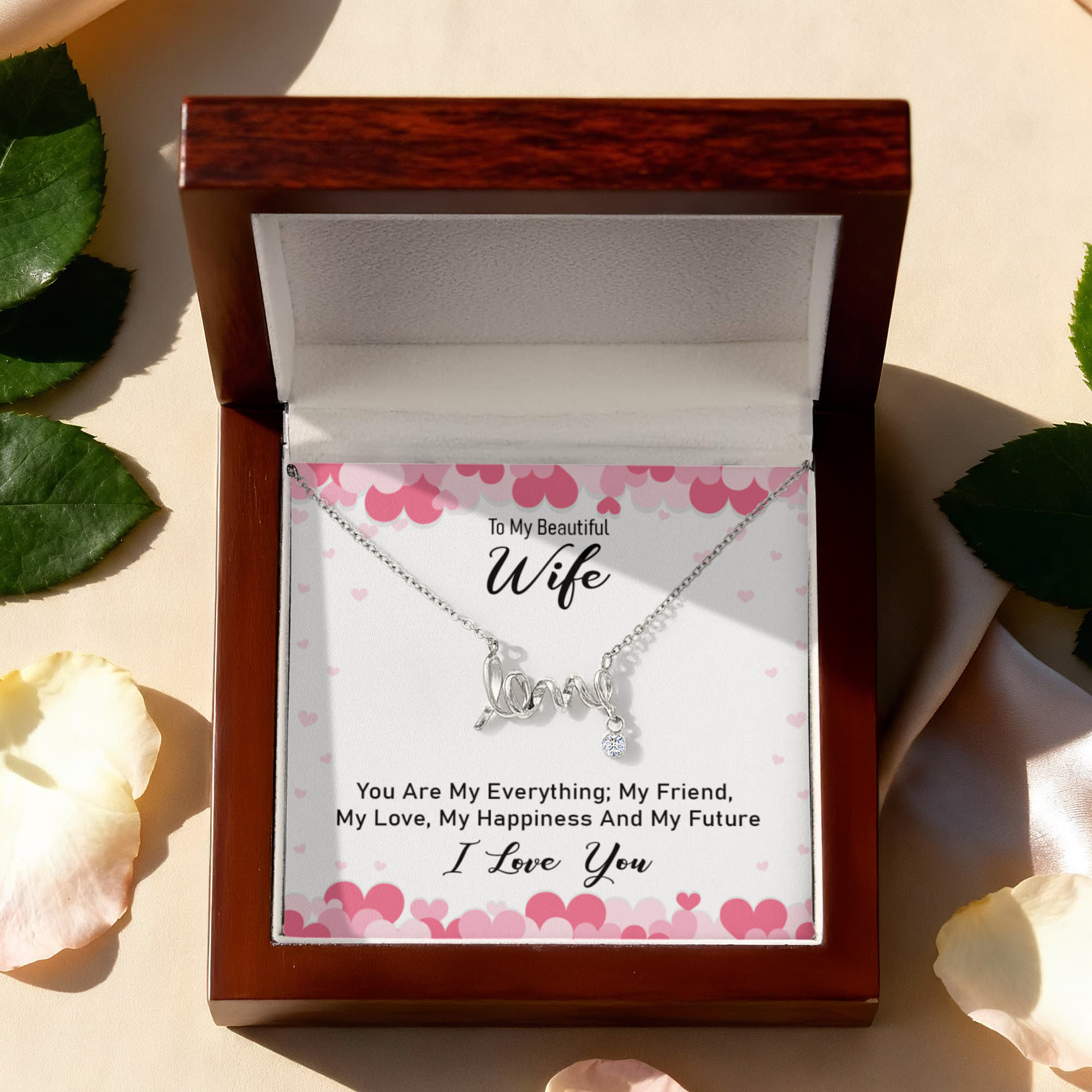 To My Beautiful Wife My Everything Scripted Love Necklace
