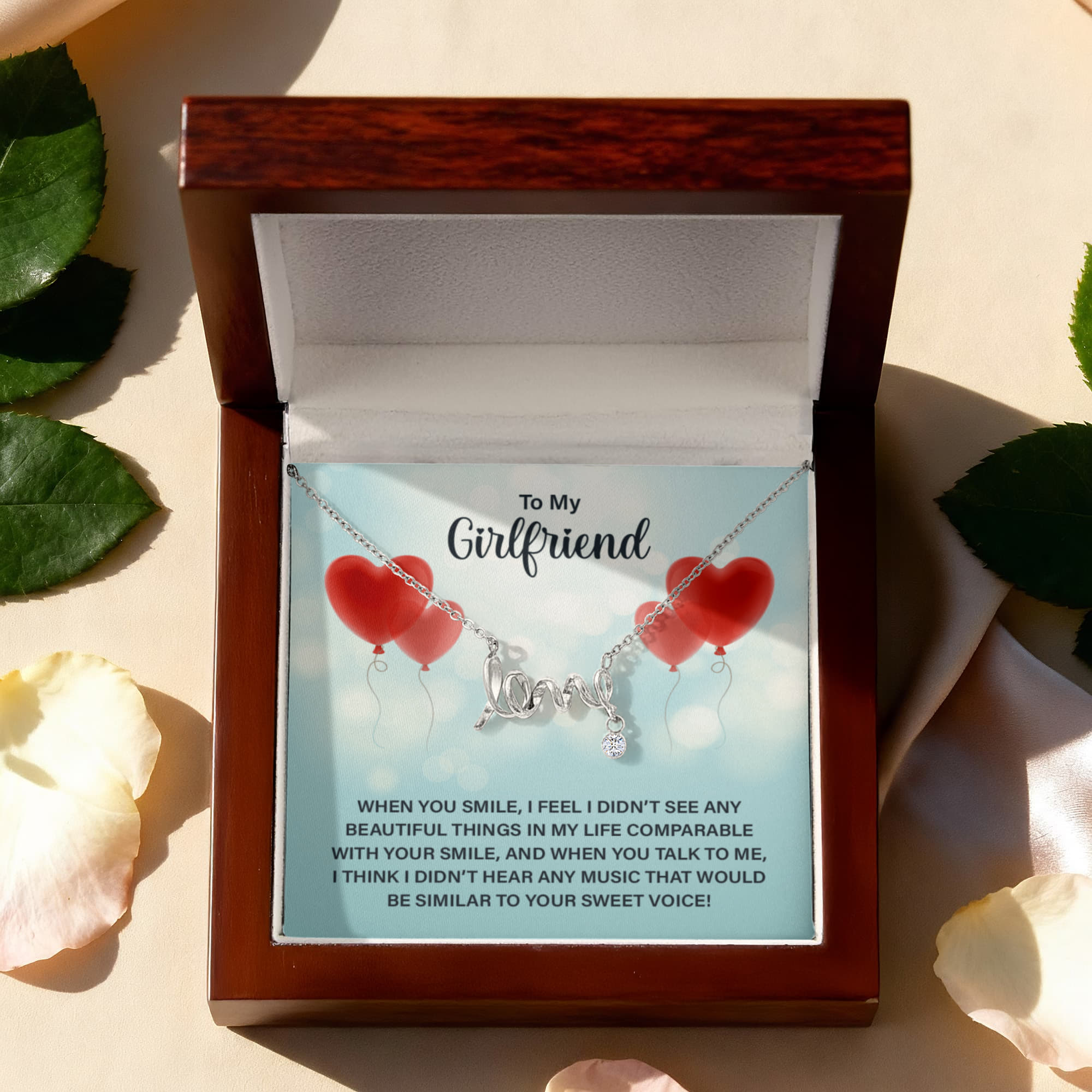 To My Girlfriend Beautiful Smile Sweet Voice Scripted Love Necklace